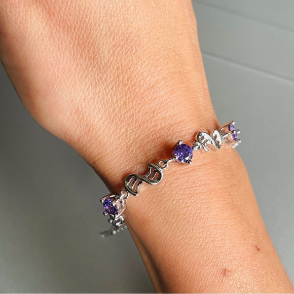 Amethyst CZ Sterling Silver Tennis Bracelet CHARMING - Picture 9 of 12